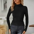 thumbnail image 3 of Womens Long Sleeve Turtleneck Tops Ribbed Knit Mock Neck Basic Shirt Spring Fall Slim Fit Lightweight Sweater, 3 of 6