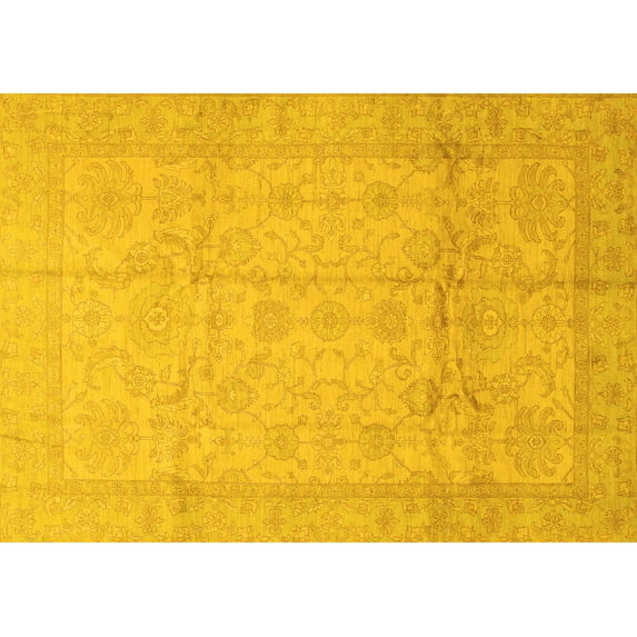 Ahgly Company Machine Washable Indoor Rectangle Oriental Yellow Traditional Area Rugs, 7' x 10'