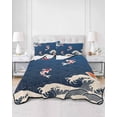 thumbnail image 3 of Coastal Wave Full Size Down Alternative Comforter, Lightweight Comforter Quilt Bedding Set with Pillow Shams Japanese Style Ocean Fish Blue All Seasons Bed Comforter Duvet Insert 78"x90", 3 of 7