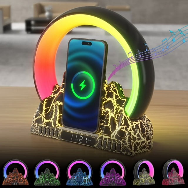 Birdeem Speakers Bluetooth Wireless, Sunrise Alarm Clock, 2023 Electronic Intelligent Alarm Clock Wireless Charger Sunrise Flame Bluetooth Audio Table Lamp, Alarm Clock with Wireless Charging