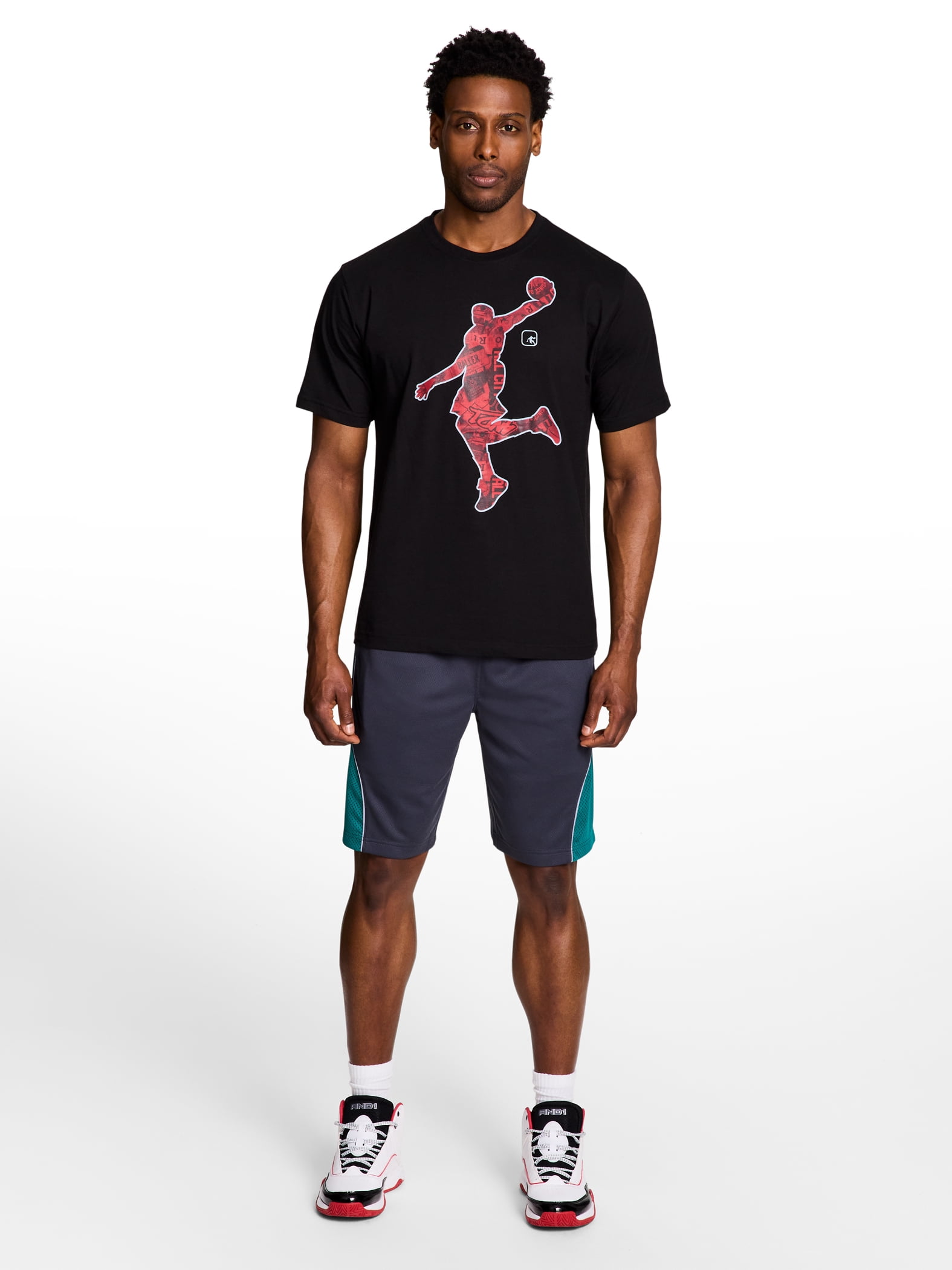 AND1 Men's and Big Men's Active Enforcer Short, 10" Inseam, up to Size 5XL