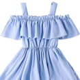 thumbnail image 4 of YHAJDS Toddler Girls Solid Color Dress Off Shoulder Ruffle Hem Smocked Top Summer for 1-5 Years, 4 of 5
