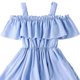 thumbnail image 3 of Vestido largo sin mangas con cuello redondo para niña, color liso, hombros descubiertos, plisado, acampanado, con escote para niña, de poliéster., 3 of 4