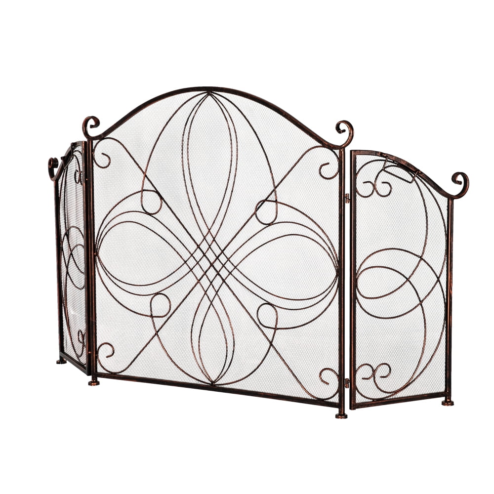 Best Choice Products 3-Panel Wrought Iron Metal Fireplace Safety Screen Decorative Scroll Spark Guard Cover Black 