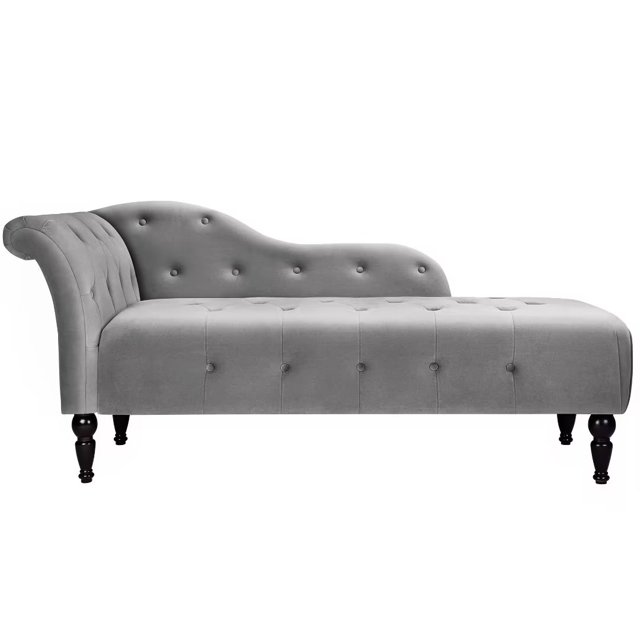 Chaise Lounge Indoor, Modern Velvet Lounge Chair for Bedroom, Grey
