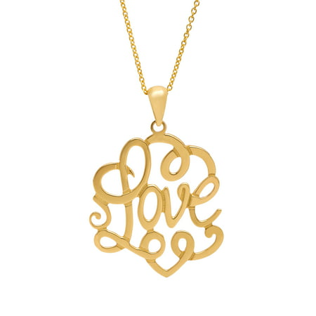 Script 'Love' Filigree Pendant Necklace in 14kt Gold-Plated Sterling Silver