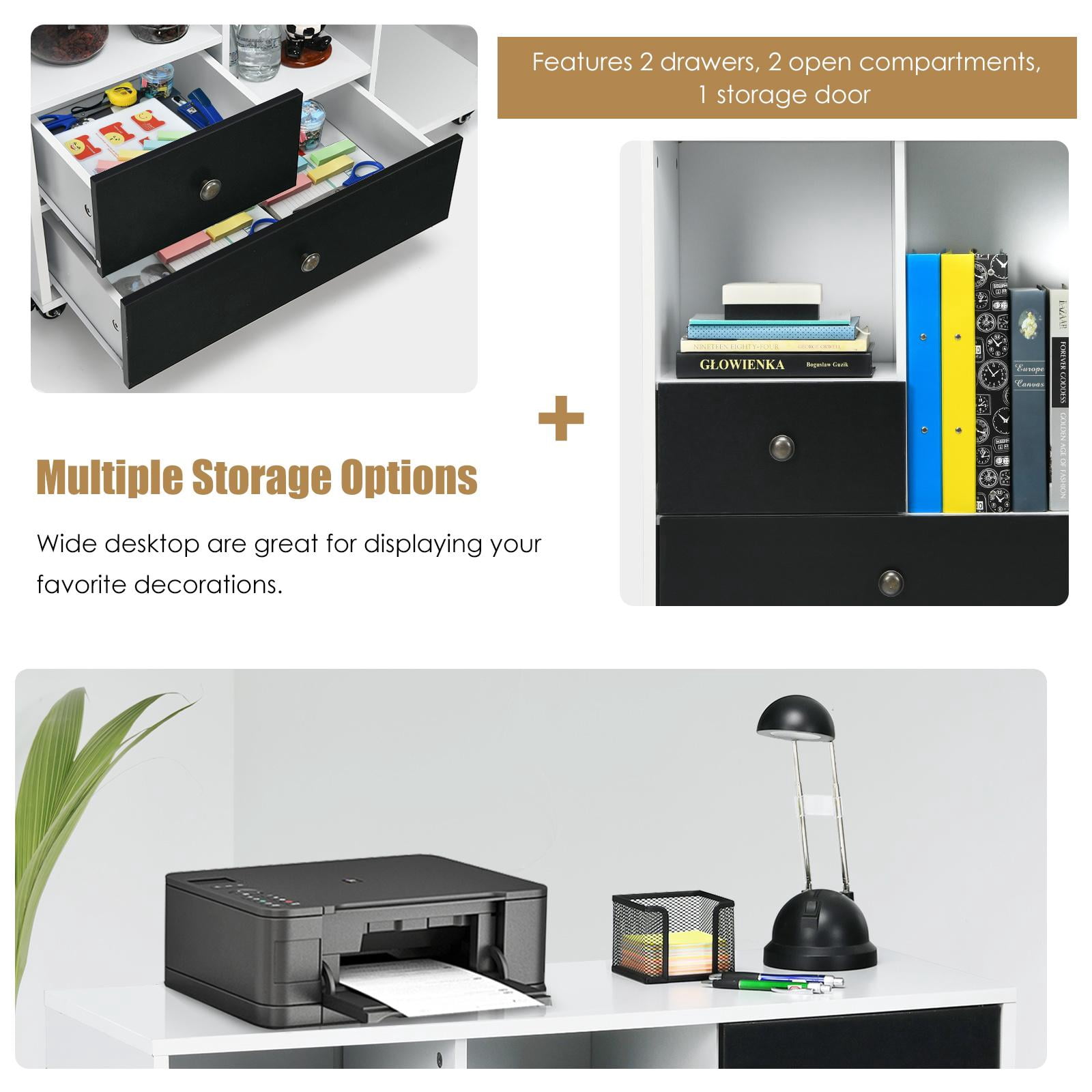 Giantex Mobile Lateral File Cabinet, Rolling Storage Office Printer Stand w/Lockable Wheels, Adjustable Shelves