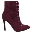 thumbnail image 2 of Stain Delicious Stiletto High Heels Lace Up Pointy Toe Women Ankle Boots Booties Side Zipper Suede Burgundy Vino Red, 2 of 3
