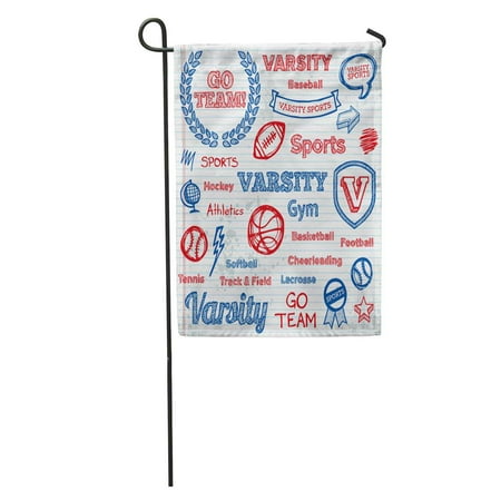Kdagr Red Varsity Of School Sports Text Lettering And Blue Doodle