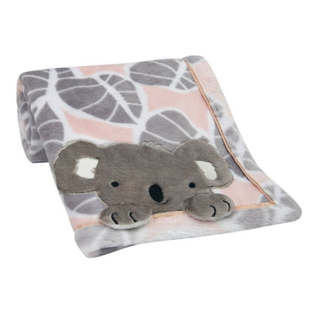 UPC: 0084122694347 | Lambs & Ivy Calypso Pink/Gray Koala Leaf Print Luxury Coral Fleece Baby Blanket