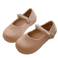 thumbnail image 4 of Girls Mary Jane Shoes with Pearl Strap, Closed Toe Dress Flats for Toddler/Little Girls Beige 11, 4 of 7