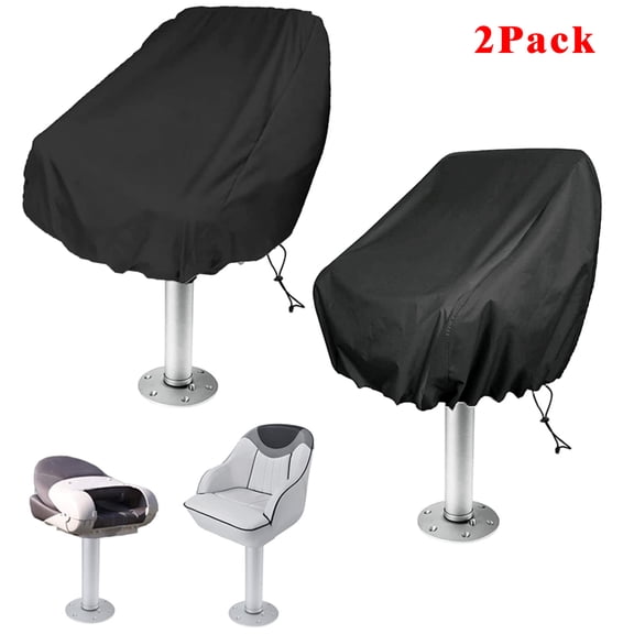 OPTUTUS 2 Pack Waterproof Boat Seat Cover –420D Heavy Duty Captain’s Chair Covers for Marine, Yacht, Fishing Boat – 22×24×25 Inch Drawstring Helm Seat Protectors, Black