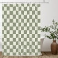 thumbnail image 2 of Aesthetic Checkerboard Grid Pattern Shower Curtain, Beige Sage Green Modern Shower Curtain Sets Decoration 71x84 Inch with plastic hooks, 2 of 6