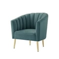 thumbnail image 2 of Edzard Teal/Gold Velvet Accent Chair - Upholstered Barrel Chair, Channel Tufted Back and Rolled Arm, Tapered Mirrorred Lacquer Finish Legs, 2 of 10