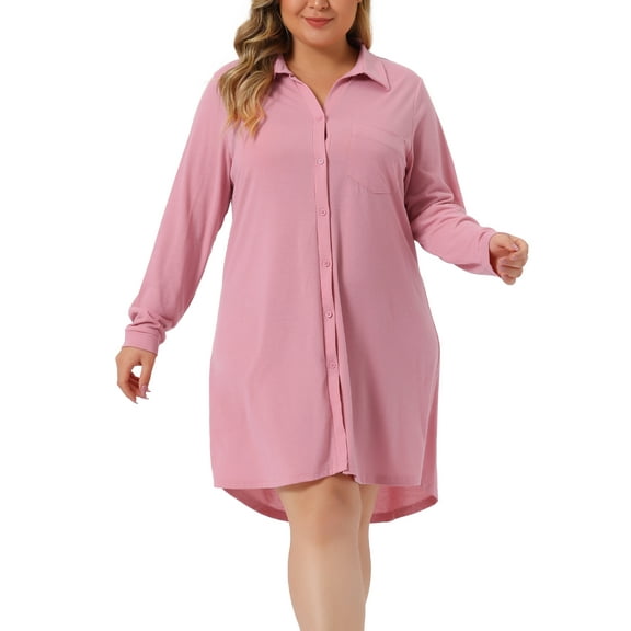 Unique Bargains Women's Plus Size Button Down Pajama Dress Sleepwear Nightshirt 3X Pink