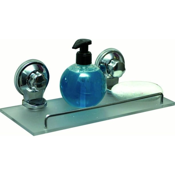 Bath Shower Caddy Frosted Shelf with 2 ScrewTop Suction Cups Chrome