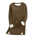 thumbnail image 2 of JUSLIO Warm Women Tops Relaxed Fit Thermal Shirts Solid Long sleeve Round Neck Shirts Brown XL, 2 of 4