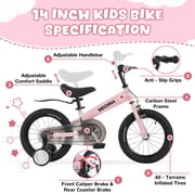 Meghna 14 inch Kids Balance Bike 2 in 1 Kids Bike Bicycle Detachable Training Wheels Dual Brake for 3-7 Years Old Toldders Pink