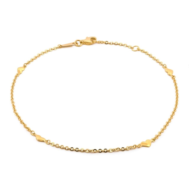 Pulsera Tobillera Corazones Oro Sólido 10k