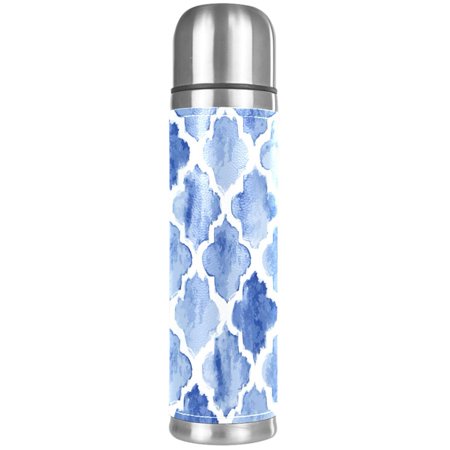 

Watercolor Blue Geometric Moroccan Pattern Premium Insulated Water Bottle - Water Mug with Food-Grade PP Vacuum Insulated Leak-proof BPA-Free