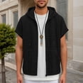 thumbnail image 5 of Qiyinn Men's Solid Color Zip-up Cardigan With Lettering Hooded Short-sleeved Top Pockets, 5 of 8