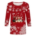thumbnail image 4 of Christmas Womens Tops, Ladies' Casual Holiday Printed Tee with Rounded Neckline and Three Quarter Sleeves, 4 of 5