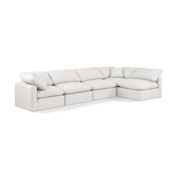 Meridian Furniture Indulge 140" Cream Vegan Leather L-Shaped Modular Sectional
