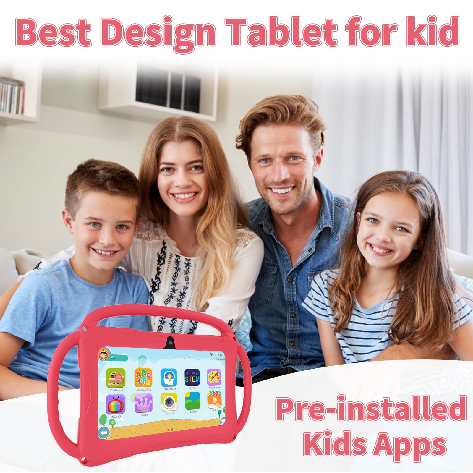 Kids Tablet 7 inch Android 11, 6GB RAM 32GB ROM, 512GB Expandsion, with Parental Control, WiFi, Bluetooth, Dual Camera with Silicone Case, 1PCS(red)