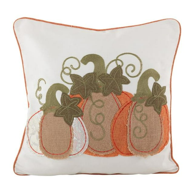 SARO LIFESTYLE Toile de Jute Citrouille Applique Design Poly Rempli Coussin, 18", Multi