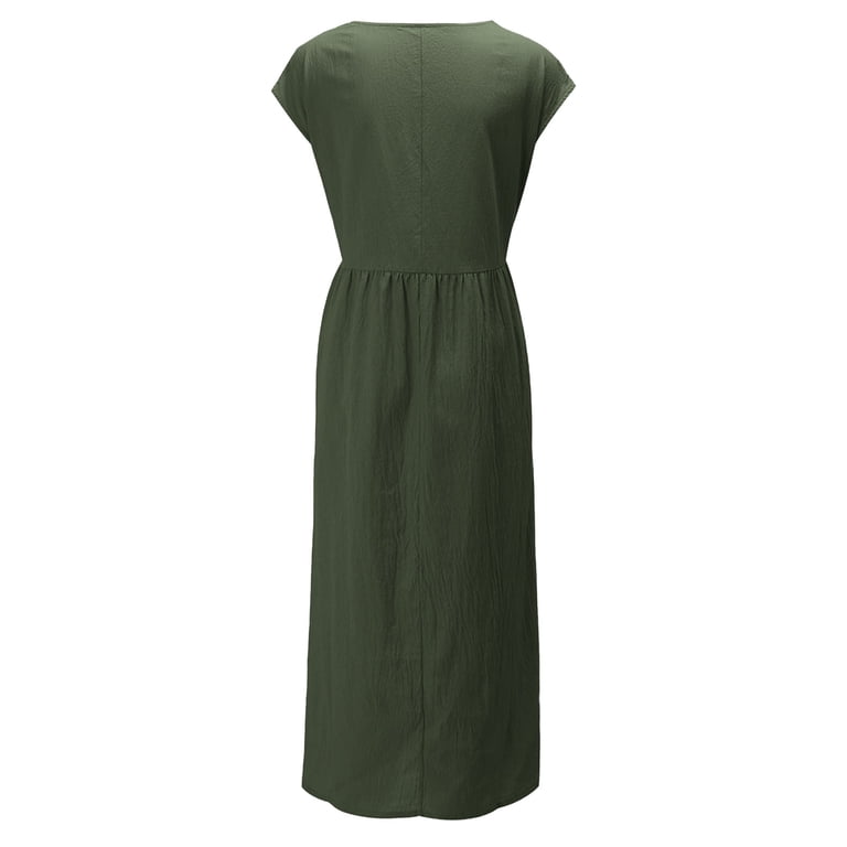 IDALL Summer Dresses,Petite Dresses Solid Sleeveless Loose Cotton And Linen  Pocket Crew Neck Dress Linen Dress,Modest Dresses,Womens Dresses Green 1  Dress L - Walmart.com