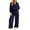 Fall Outfits Navy, variant on Fall Outfits for Women Soft Two-Piece Set Plus-Size Shirt Set with High-Waisted Loose-Fit Pants Blue XXL