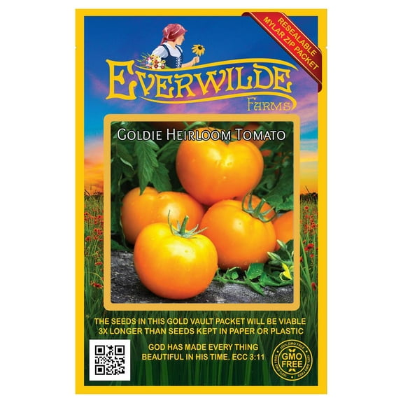 Everwilde Farms - 50 Goldie Heirloom Tomato Seeds - Gold Vault Seed Packet