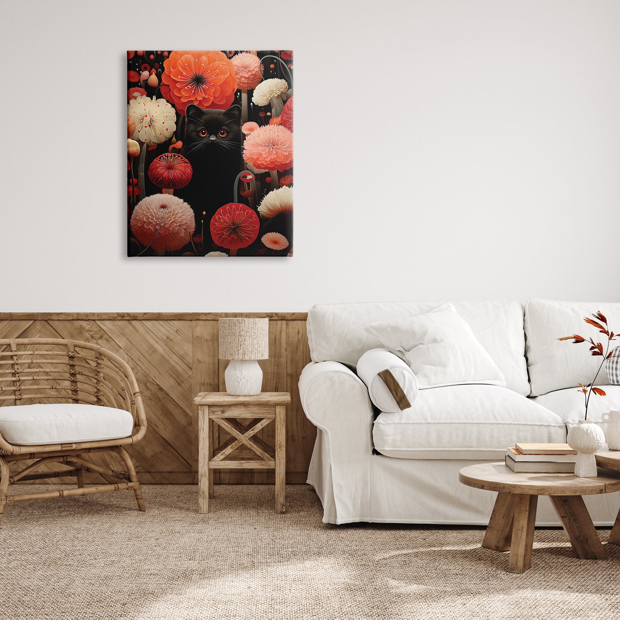 Stupell Industries Black Cat Among Dahlias Animals & Insects Painting Gallery Wrapped Canvas Art Print Wall Art, 30 x 40