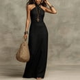 thumbnail image 3 of Hulanddfd Women's Dress Halter Neck Sleeveless Bodycon Solid Color Summer Maxi Dress Black Size L, 3 of 4