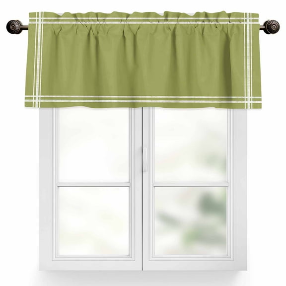 Sage Green Valances for Windows, 60 x 18in, Olive Solid Color Rod Pocket Kitchen Valance Curtain Light Filtering Window Treatments for Living Room Bedroom, 1 Panel
