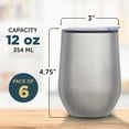thumbnail image 5 of Stemless Wine Tumblers 12 oz. Set of 6, Bulk Pack - Insulated, Perfect for Wine, Cocktails, Other Hot & Cold Beverages - Silver, 5 of 5