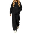 thumbnail image 3 of Women Two Piece Set Long Sleeve Loose Hooded Sweatshirt Solid Color Drawstring Elastic Waist Wide Leg Curved Pants Tracksuit Casual Daily Sports Outfit, 3 of 7