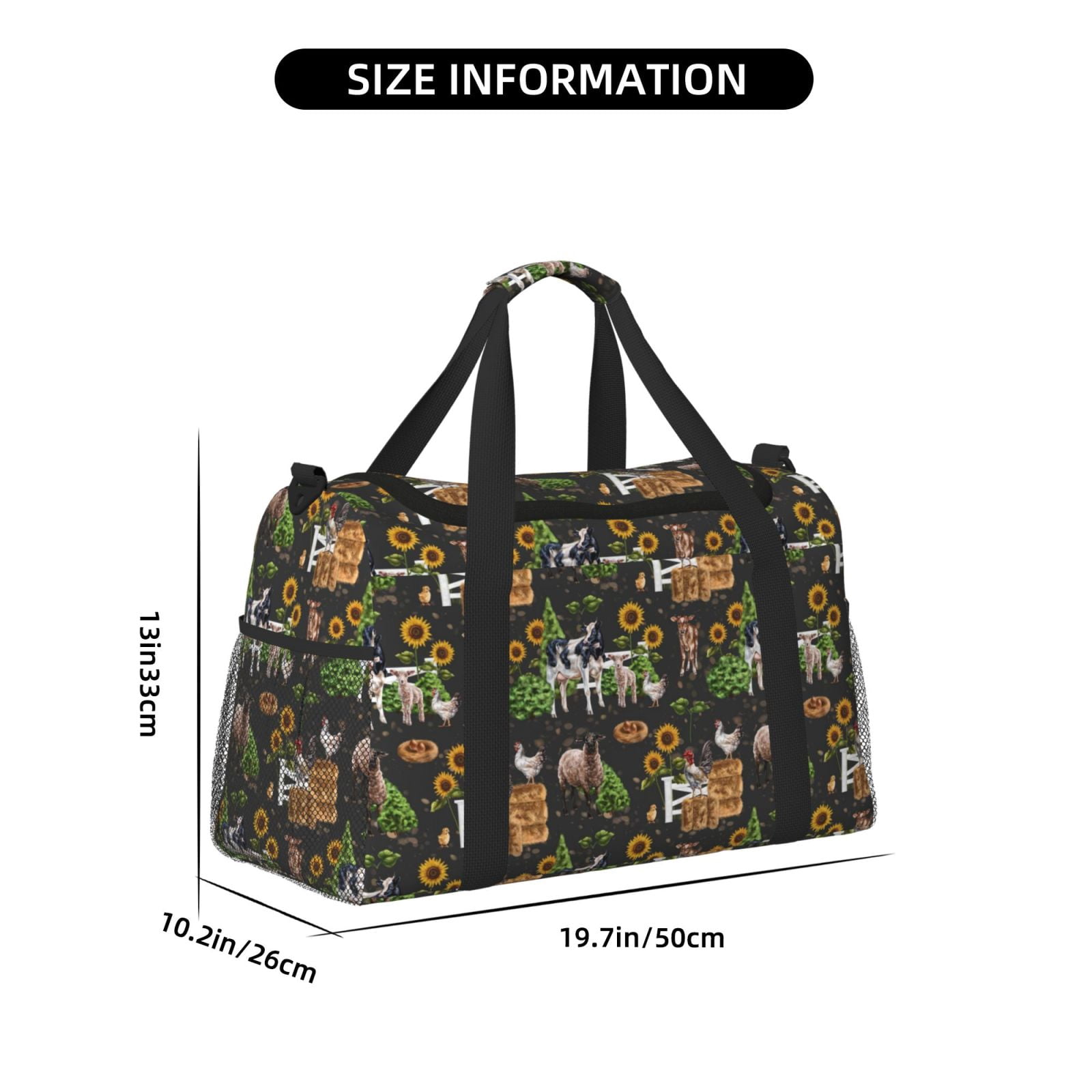 Fuzoiu Farm Animals 2 Print Travel Duffle Bag,Carry On Tote Bags,Duffel Bag,Sport Gym Bag, Hospital Bag for Labor and Delivery, Overnight Bag,Luggage Bag
