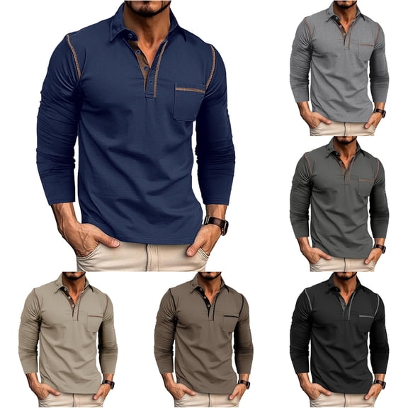 CAIVO Polo Shirts For Men Casual Shirt Long Sleeve Classic Plaid Button With Pockets Lapel Golf Tops For Vacation , XXL