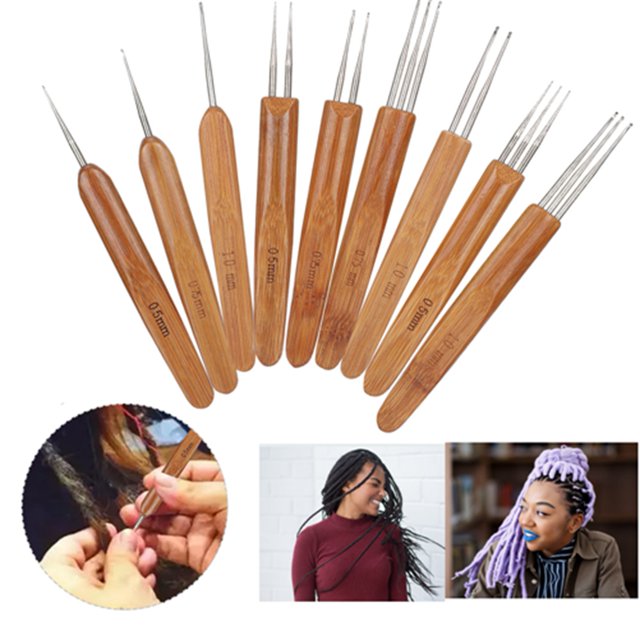 Dreadlock Crochet Hook Set, 9Pcs Stainless Steel Braid Hair Weaving Tool, Knitting Technology Braid Hair Weaving