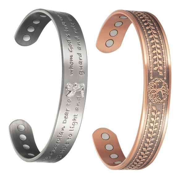 Wollet Copper Magnetic Bracelet for Men Women, 6.7inches, Celtic Silver Angel Design, Cuff Copper Jewelry Set