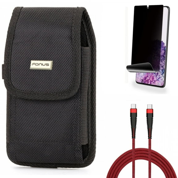 10ft PD Cable w Privacy Screen Protector w Case Belt Clip for Samsung Galaxy S20 Plus - Type-C to USB-C Charger Cord Power, TPU Film [NOT GLASS] [Fingerprint Works], Swivel fits Galaxy S20 Plus