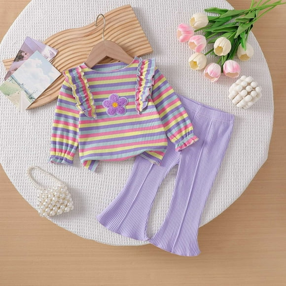Cowsor Toddler Baby Girl Clothes Outfit Long Sleeve Blouse Shirt Top Flare Leggings Pants Two Piece Outfits Set