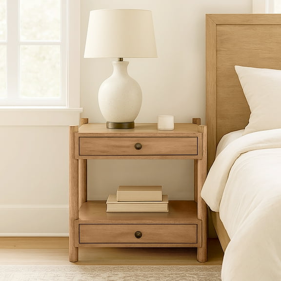 Bower Home Natural Wood 2 Drawer Nightstand