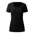 thumbnail image 2 of Gubotare Women's Summer Scoop Neck Short Sleeve T-Shirts Ribbed Knit Slim Fitted Casual Basic Top (Black,XXL), 2 of 5
