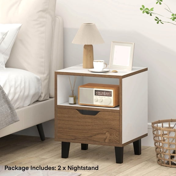 Harmijoy 2PCS Nightstand Mid Century Modern Bedside Table with Drawer Open storage Shelf