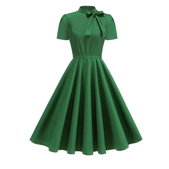 Youyipin Womens Summer Dresses Elegant Casual Short Sleeve Bow Tie Party A-Line Dress With Pockets Summer Dresses For Women 2025