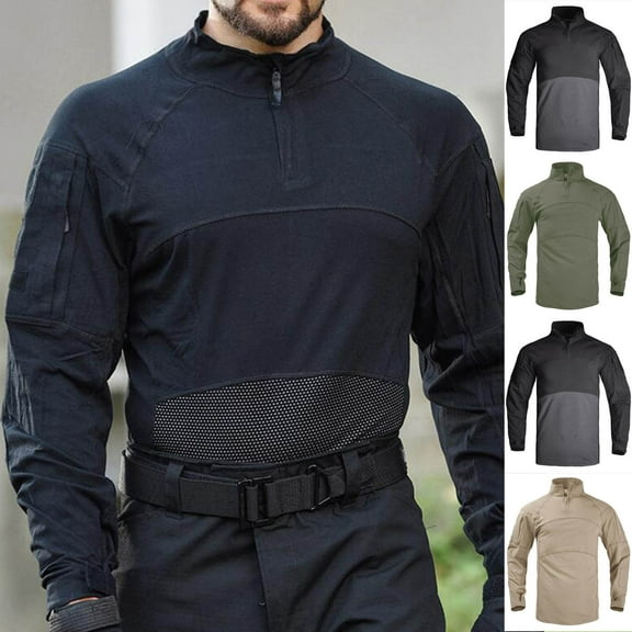 UVEASISHA Quarter Zip Pullover Men Mesh Quick Dry Workout Shirts Outdoor Long Sleeve Stand Collar Traning Shirt Breathable Lightweight Athletic Tops Green 3XL