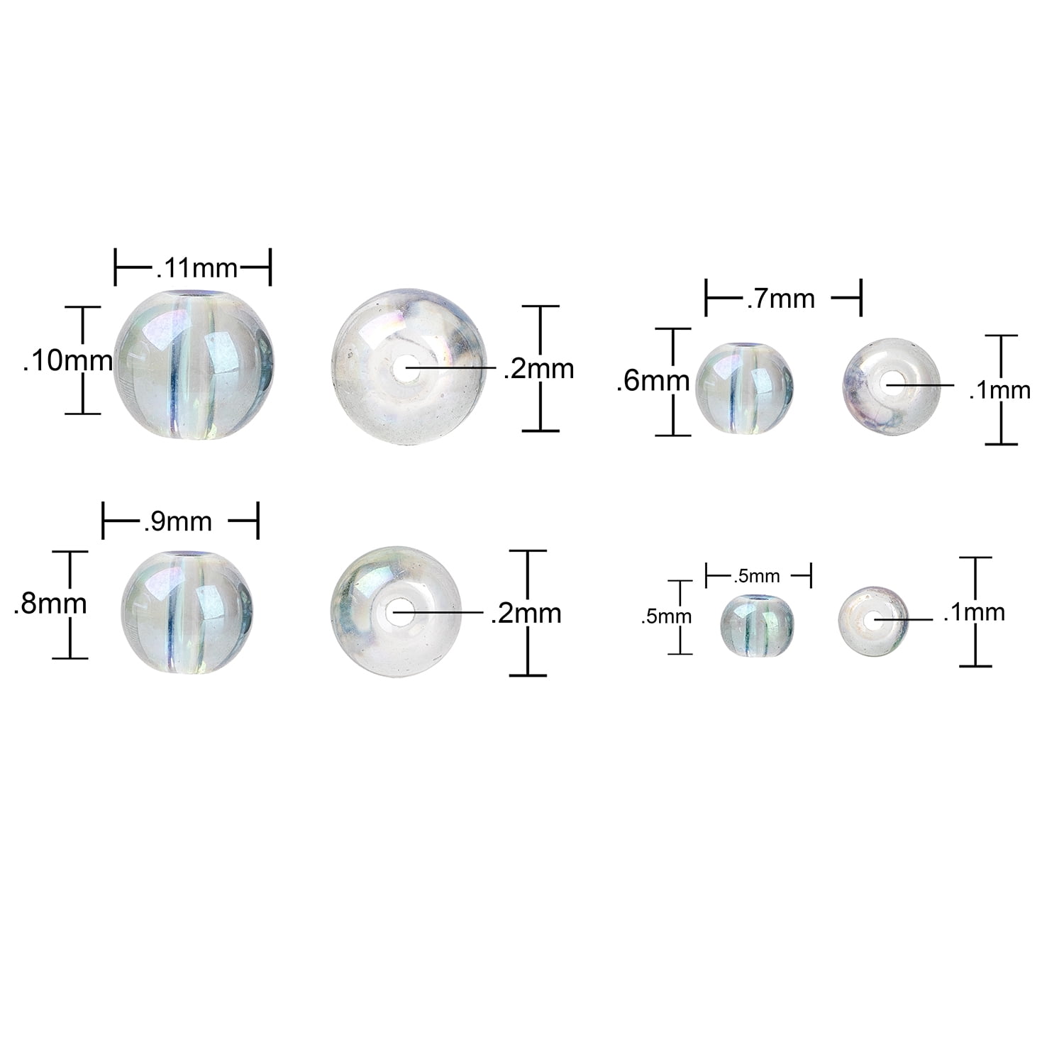 (2 pack) CousinDIY Round Glass Bead Strand in Multi Sizes, 7.5 in/Strand, AB Green, 135 Piece, Model 69992000