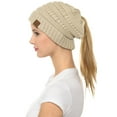 thumbnail image 3 of C.C Women's Thick Soft Knit Beanie Cap Hat High Bun Beanietail Ponytail Beanie Warm Chunky Soft Stretch Cable Knit Beanie Skully Beige, 3 of 3